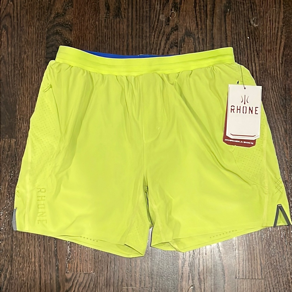 RHONE Green Lined Running Shorts